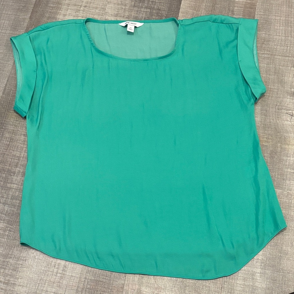 nine west green silky blouse